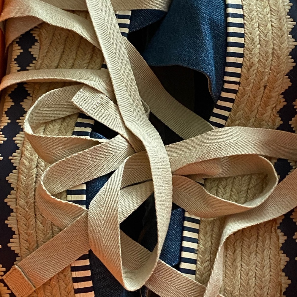 Tory Burch Blue Denim Dandy Ankle Wrap Espadrille Wedge Sandals - Picture 4 of 8
